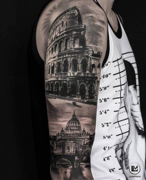Surrealistic And Realistic Tattoo Composition Of The Rome Colosseum And