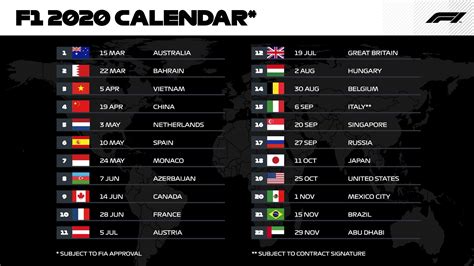 F1 Calendar 2020 Channel 4 Month Calendar Printable