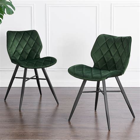 Set Of 2 Ampney Diamond Stitch Dark Green Velvet Dining Chair Set Of 2