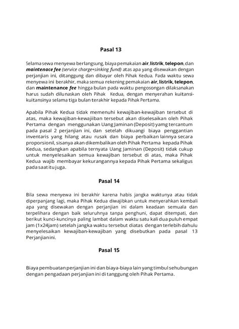 Contoh Surat Perjanjian Sewa Apartemen DOC PDF