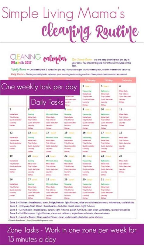 Monthly Cleaning Calendar Organize Housekeeping Routines Simple