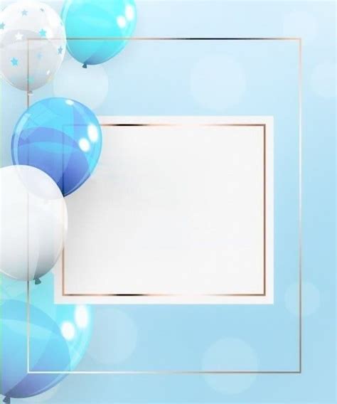 Blue And White Balloons Are In Front Of A Square Frame On A Light Blue