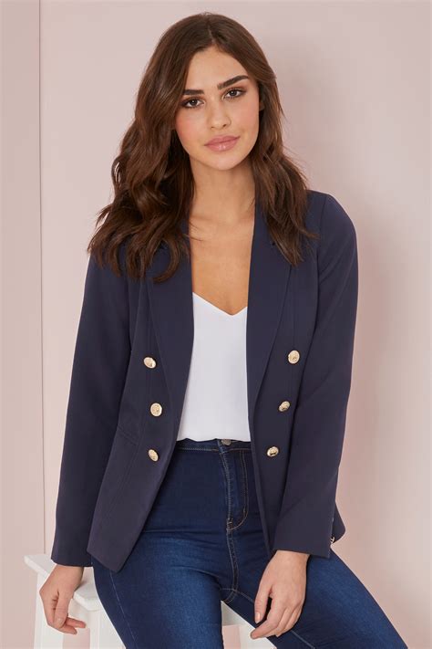 Womens Lipsy Navy Military Tailored Button Blazer Blue Casual Work