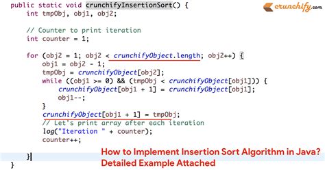 how to implement insertion sort algorithm in java detailed example attached crunchify