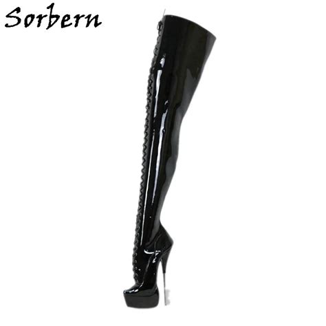 sorbern 21cm metal ballet boots crotch thigh high fetish shoes stilettos platform drag queen