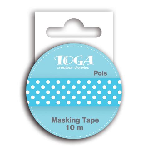 masking tape bleu à pois blanc 10m toga washi