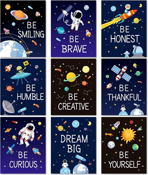 9 Pieces Space Wall Prints Unframed Space Inspirational Posters 8 X 10