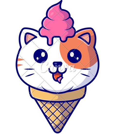 Download This Cute Cat Ice Cream Cone Cartoon Vector Illustration