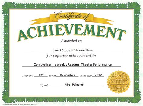 Certificate Of Achievement Readers Theater In The Elementary Classroom