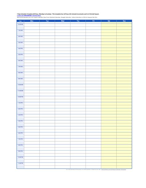 15 Minute Schedule Template Excel