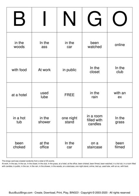 Sex Bingo Cards To Download Print And Customize