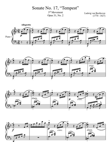 Sonate No 17 “tempest” 3rd Movement Sheet Music Download Free In Pdf