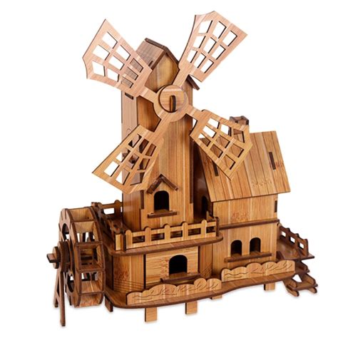 educational toys woodcraft assembly kit 3d jigsaw puzzle windmill in puzzles from toys and hobbies