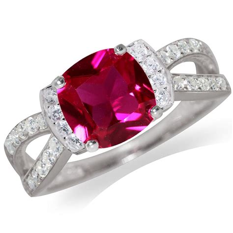 Simulated Ruby And White CZ 925 Sterling Silver Classic Ring Click