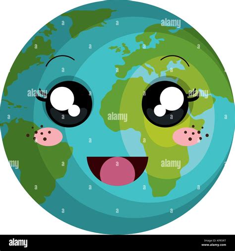 Planeta Tierra Kawaii Ilustración Vectorial Character Design Imagen