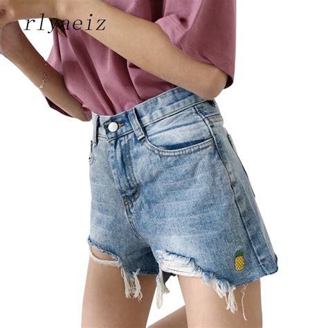 Rlyaeiz Newest Streetwear Shorts Women 2018 Summer Washed Frayed Women Denim Shorts High Waist