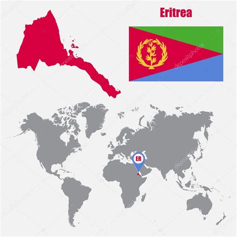 World > africa > eritrea. Eritrea map on a world map with flag and map pointer. Vector illustration — Stock Vector ...