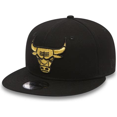 New Era Flat Brim Youth Gold Logo 9fifty Golden Chicago Bulls Nba Black
