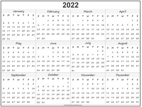 2022 Year Calendar Yearly Printable Dowload Printable Calendar