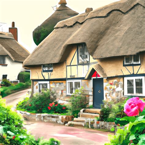 Flower Themed Landscapes Pretty Thatched Dorset Cottages · Creative Fabrica