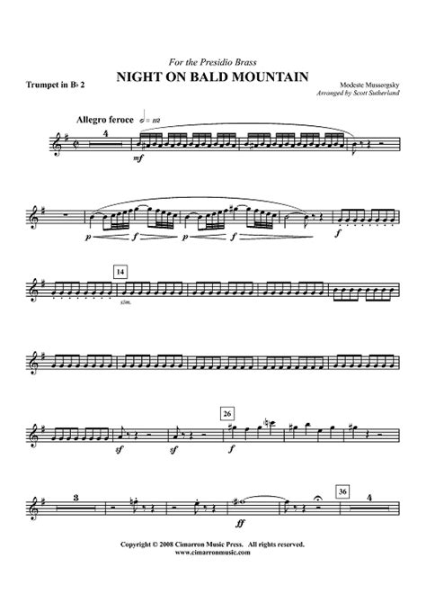 Night On Bald Mountain Trumpet 2 In Bb Sheet Music For Brass Quintet