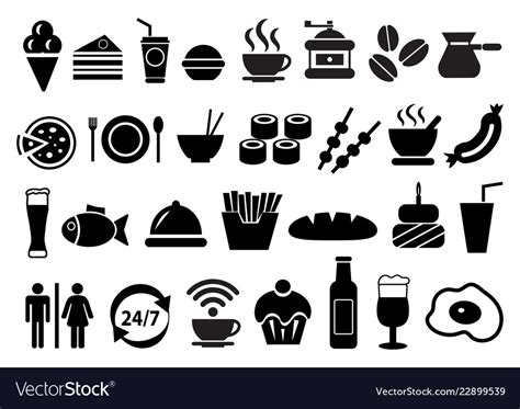 The lou eats and drinks. Food and drink icons set Royalty Free Vector Image