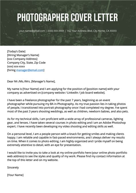 Photographer Cover Letter Example And Writing Tips Resume Genius