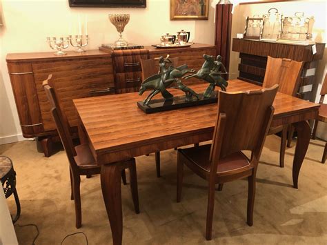 Jules Lelu French Art Deco Dining Room Suite Buffet Table 6 Chairs