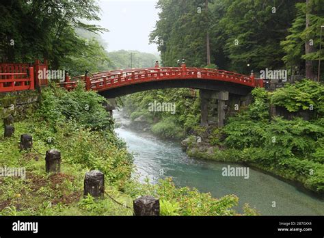 Red Japanese Red Bridge In Nikko Stock Photo Alamy
