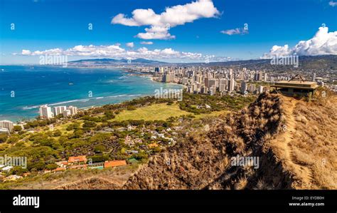 View Of Waikiki Beach And Honolulu Skyline From Diamond Head Stock