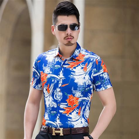 Fashion 2018 Summer Men Shirt Brand Slim Fit Short Sleeve Print Mens