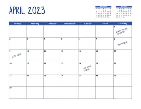 23 Minimalist April Calendars 2023 With Holidays Onedesblog