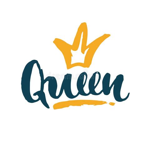 Queen Lettering Quote With Hand Drawn Crown Calligraphic Sign Vector
