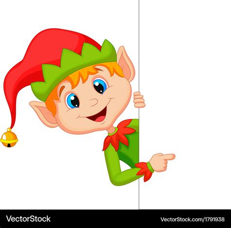 Cute Christmas Elf Cartoon Pointing Royalty Free Vector