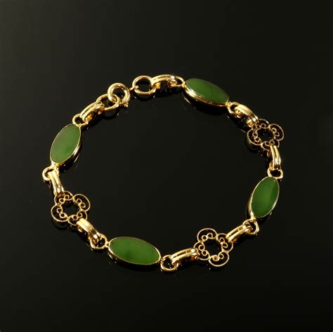Nephrite Jade Bracelet Oval Cabochons Gold Filled Curlicue Etsy