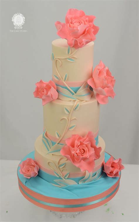 Teal An Coral Wedding Cake Wedding Cake Topers Coral Wedding