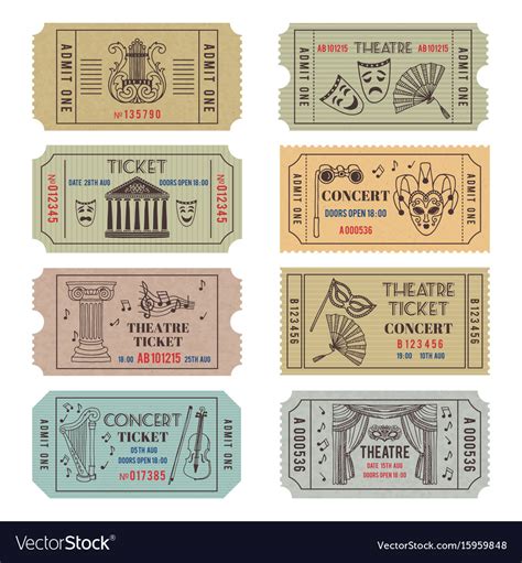 Vintage Theatre Or Cinema Tickets With Different Vector Image