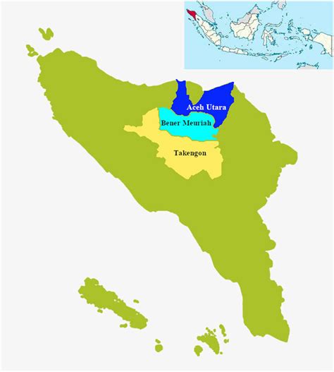 Map Of Indonesia Aceh Utara Bener Meriah And Takengon Districts