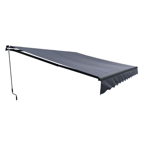 Retractable Patio Awning 12x10 Feet Gray With Black Frame Aleko