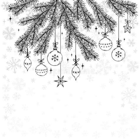 Christmas Card With Fir Branches Decorative Balls And Snowflakes
