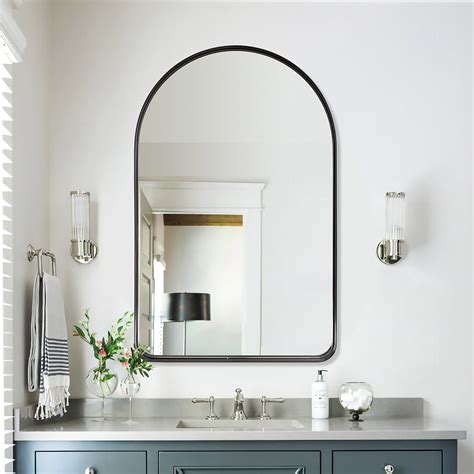 1 Mid Century Arched Wall Mirror Matte Black Metal Framed Bathroom Vanity Mirror Arch Top
