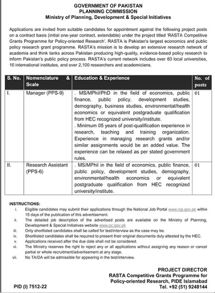 Managerresearch Assistant Jobs 2023 In Ministry Of Planning