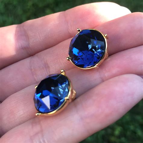 Large Blue Crystal Stud Earrings Monet Earrings Classic Blue Etsy