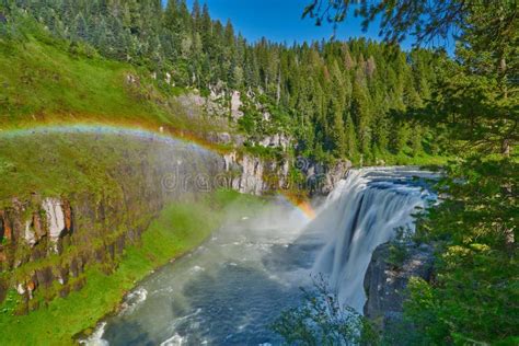 Panorama Of Upper Mesa Falls Near Ashton Idaho Stock Image Image Of