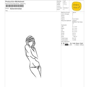 Naked Woman Machine Embroidery Designs Female Line Art Etsy