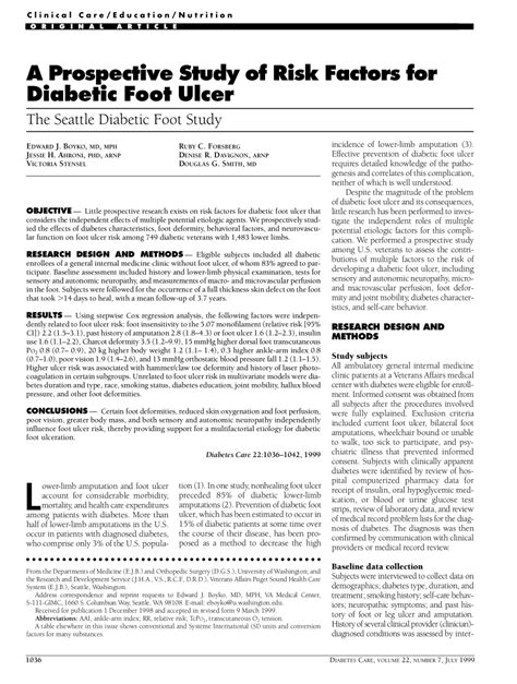 Diabetic Foot Ulcer Research Study Diabeteswalls