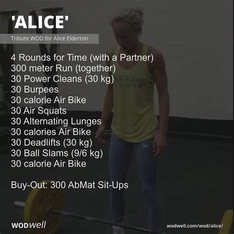 Alice Workout Tribute Wod For Alice Elderton Wodwell Wod