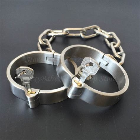 Stainless Steel Handcuffs Ankle Cuff With Chain Bondage Stealth Lock Design Hand Cuffs
