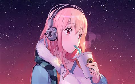 Wallpaper Illustration Anime Girls Cartoon Headphones