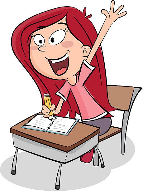 girl raising her hand in class illustrations royalty free vector graphics and clip art istock